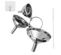 3 embudos de cocina de acero inoxidable con 1 cepillo de limpieza y mango, pequeño embudo apilable para la transferencia de líquidos, 4,5/5,5/7,5 cm con 3 ganchos