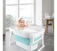 3 en 1 Bañera Plegable de Bebe de 0 a 8 Años, Bañera con Tapón de Drenaje, Capacidad de Carga de 50 KG-Baño Portátil para Niños, Antideslizante y Cómodo-72 * 51 * 42cm-azul
