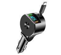 3 en 1 Cargador de Coche Retráctil, 75W PD3.0, USB-C 30W + USB-A 22,5W, Adaptador Mechero 12-24V con Cable Extensible 70 cm e Indicador LED, Compatible con i-Phone 16/15/Pro MAX, Sam-Sung Galaxy