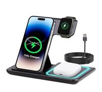 3 en 1 Cargador Inalámbrico para Samsung S24/S23/S22/S21 Plus/Ultra, para iPhone 17-11 Pro MAX, Cargador inalámbrico para Apple Watch, estación de Carga inalámbrica para AirPods 2/3/Pro (Negro)
