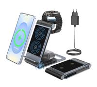 3 en 1 Cargador Inalámbrico Plegable para Samsung Galaxy S25 Ultra Plus FE S24 S23 S22 Z Flip Z Fold 7 6 5 4 3 para Galaxy Watch 8/Ultra/7/6/Classic/5/Pro/4 para Galaxy Buds Carga Rápida Adaptador 20W