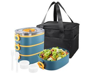 3 en 1 Fiambreras Comida Trabajo, 2800ml Bento Box con Bolsa Térmica Cubiertos, Lunch Box Niños Adultos, Tupper Compartimentos Sin BPA, Tapers Comida Hermetico, Lonchera Microondas Escuela (Azul)