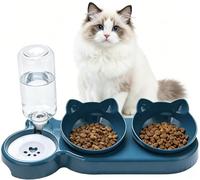 3 en 1 Gato comedero, Ajustable para Gatos y Perros Pequeños, 15° Inclinación Comederos y Bebedero (Verde)