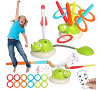 3 en 1 Juegos al Aire Libre para niños, Salto Musical, Toss Ring Game Toys, Cohete Juguete Lanzador para Niños,Regalos a Partir de 4, 5, 6, 7, 8 años, Juguete de jardín con música