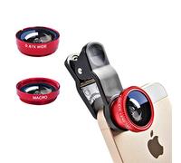 3 en 1 Kit de lente de la cámara del teléfono celular Gran angular Macro Ojo de pez Lente Universal para teléfonos inteligentes iPhone Samsung Android (rojo)