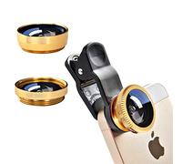 3 en 1 Kit de lente de la cámara del teléfono celular Gran angular Macro Ojo de pez Lente Universal para teléfonos inteligentes iPhone Samsung Android (Oro)