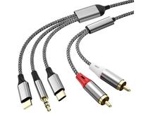 3 en 1 Lightning/USB tipo C/3,5 mm a 2 RCA Aux Cable 1,3 M, 2 RCA RCA Cable estéreo para Lightning/USB Tipo C/3,5 mm Interfaz Compatible con iPhone, Samsung Galaxy, Huawei,pour voiture,home cinéma
