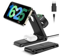 3 en 1 Plegable mag-Safe Cargador Inalámbrico para iPhone, Magnética Estación de Carga Rápida para iPhone 15 14 13 12 11 Pro MAX/Plus/XR XS X, Viaje Wireless Charger para Apple Watch AirPods Serie