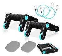 3 en 1 Pushup Bar Rodillo Abdominal con Gomas Elasticas Musculación Esterilla para Rodillas Fitness Aparatos de Gimnasia, Equipo de Entrenamiento de Fuerza para Hombres y Mujeres en Casa (Azul)