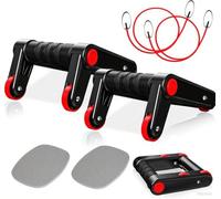 3 en 1 Pushup Bar Rodillo Abdominal con Gomas Elasticas Musculación Esterilla para Rodillas Fitness Aparatos de Gimnasia, Equipo de Entrenamiento de Fuerza para Hombres y Mujeres en Casa (Rojo)