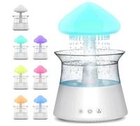 3 en 1 Rain Cloud Humidifier, Humidificador de Champiñones Nubes de Lluvia, Aromaterapia Piloto con 7 Colores Cambiantes Luces de Sonido y 3 Modos de Lluvia (Blanco)