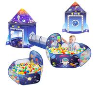 3 en 1 Rocket Ship Ttura Play con tnel de bola para nios Space de astronautas 3pc Playhouse Interior al aire libre Tienda emergente plegable Ju
