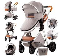 3 en 1 Sistema de Viaje Para Bebé 3 en 1 Cochecito de Bebé Carrito con Capazo Silla de Paseo Cochecito de Paisaje Alto Reclinable Cochecito Estándar Plegable de Recién Nacido (225 Light Grey)