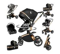 3 en 1 Sistema de Viaje Para Bebé 3 en 1 Silla de Paseo Carrito con Capazo Cochecito de Bebé Cochecito de Paisaje Alto Reclinable Cochecito Estándar Plegable de Recién Nacido (906 Black)