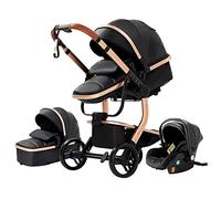 3 en 1 Sistema de Viaje Para Bebé Cochecito de Bebé 3 en 1 Silla de Paseo Carrito con Capazo Cochecito de Paisaje Alto Reclinable Cochecito Estándar Plegable de Recién Nacido (518 Black)