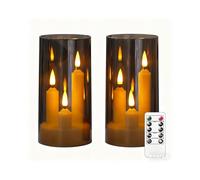 3 en 1 Velas Cortas Sin Llama con Control Remoto de 10 Teclas y Temporizador, 7,6 X 15,2 cm, Color Gris, Luz Cálida Parpadeante