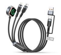 3 en 2 Cable para Apple Watch Serie 11/10/9/8/7/6/SE/Ultra, 2M Cargador Cable de Carga Rápida USB C/Lightning Port para iPhone 17/16/15/14/13/iPad/Airpods, USB C Cable iWatch iPhone de Nailon Trenzado