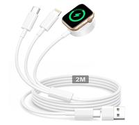 3 en 2 Cargador para Apple Watch, 2M Cargador iwatch Apple Watch Charger para iWatch Serie 9/8/7/6/5/4/3/2/SE/Ultra,17/16/15/14/13/12/11/Pro/X/8/6, Magnética cargador reloj con Lightning/USB C Cable