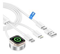 3 en 2 Cargador para Apple Watch, Cable Carga Magnética USB C Carga Rapida Cargador Multiple USB con Lightning/USB C/iWatch para Apple Watch Series 11/10/9/8/7/6/SE/5/4/Ultra/iPhone 17/16/15/14/13/12