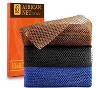 3 esponjas de baño africanas de red larga de red africana, esponja exfoliante para el cuerpo y la espalda, ideal para uso diario (negro, azul, marrón)