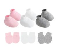 3 Establecer Guantes Y Botines De Algodón Transpirable A Prueba Rasguños Color Sólido Cubierta Pie Para Bebés 0 A 3 Meses Guantes Botines A Prueba Rasguños Bebé