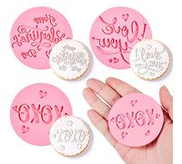 3 Estampadores de Tartas para San Valentín Cortador de Fondant 3D de XOXO I Love You Sellos de Galletas Acrílicos de Corazón Rosa para Pan Pasteles Chocolate Repostería Fiesta Glaseado