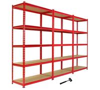 3 Estanterías Rojas Metalicas Z-Rax Sin Tornillos 90x45x183cm 5 Estantes (Capacidad de Peso por Estante 360kg) Almacenamiento Almacenaje Herramientas Taller Garaje Industrial con Mazo de Goma GRATIS