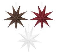 3 Estrellas Plegables de Navidad, Estrellas de Papel marrón de 30 cm para Colgar, 9 Puntas Estrellas de Papel Blanco Rojo, decoración de Mesa para Navidad Adviento Boda cumpleaños Ventana Año Nuevo
