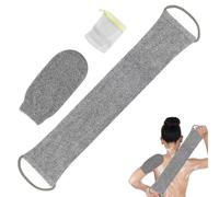 3 estropajos de espalda para ducha, fibra de bambú, esponja exfoliante, guante de masaje con centro de jabón (gris)