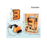 (3 Excavadoras) Figuras de acción de transformación de tanques de transporte digital con forma de guerrero