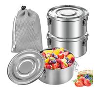 3 fiambreras de acero inoxidable, 360 ml, recipientes para alimentos, para niños, a prueba de fugas, de acero inoxidable, para niños, latas de metal con tapa, recipientes de almacenamiento para