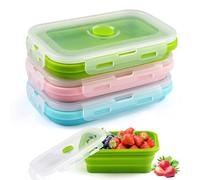 3 fiambreras plegables de silicona, 500 ml, fiambreras plegables con tapa, recipientes de almacenamiento de silicona, para microondas, frigorífico y congelador, fiambrera (rosa + azul cielo + verde