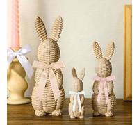 3 figuras decorativas de conejo de Pascua con efecto de ratán, estatua de jardín de conejo de Pascua de mimbre, juego de figuras de conejo de Pascua, decoración de centro de mesa de primavera de