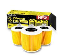 3 filtros para aspiradora Kärcher [WD3, WD2, WD1, MV3, MV2, A, K, KNT, NT, SE, VC] - Reemplaza 6.414-552.0 - 3 filtros redondos + 3 tornillos de fijación para polvo fino y olores