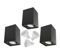 3 focos halógenos de superficie y 3 bombillas LED GU10 de 5W luminarias