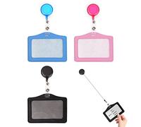 3 fundas de cuero para tarjetas de identificación con clip, soporte de identificación portátil, carrete de identificación retráctil, para eventos de negocios, exposiciones, oficinas y escuelas