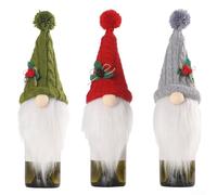3 fundas decorativas para botellas de vino de gnomos de felpa de Navidad, centros de mesa para fiestas de Navidad y decoración festiva del hogar