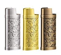 3 fundas para mecheros, fundas vintage para encendedor Mini BIC, reutilizables, aleación de zinc, funda para encendedor vintage creativa, grabado creativo, 2,3 pulgadas x 0,9 pulgadas x 0,5 pulgadas
