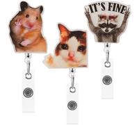 3 fundas para tarjetas de identificación, retráctiles para enfermeras, adorables dibujos animados, carretes con clip para enfermeras, doctores, profesores, estudiantes (mapache, gato, hámster)