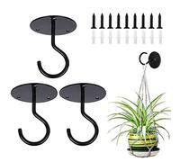 3 ganchos de techo para plantas colgantes, ganchos de metal S de montaje en pared con tornillos y anclajes para colgar cestas de plantas, linternas, campanillas de viento, comedero de pájaros (negro)
