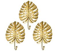 3 ganchos decorativos dorados para ropa, percheros de pared, en forma de hoja de tortuga, para chaquetas, bufandas, bolsos, mochilas, toallas y más, estilo rústico retro shabby chic