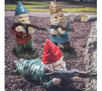 3 gnomos de jardín con pistola, gnomos soldados militares, gnomo de jardín del ejército, estatua de gnomo táctica, pistola de gnomo de jardín para interiores y exteriores, patio, adornos de césped,