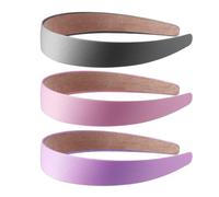 3 gomas para el cabello, diadema acolchada gruesa y suave, cinta de satén, antideslizante de color liso, diadema simple de 3 cm (negro, rosa, morado)