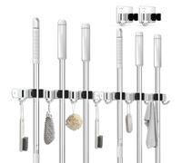 3-H Colgador Escobas Adhesivo Fuerte 34cm 2 Piezas,Soporte Escobas Pared 304 Acero Inoxidable Colgador Escobas y Fregonas Sin Perforar para Restaurante,Cocina,Baño,Garaje con 2 Colgadores Adicionales