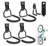 3-H Cuelga Bicis de Pared 6 Piezas, Colgador Bicicleta Acero Inoxidable 45KG Carga, Soporte Bicicletas Vertical con Soporte Extra para Apartamento, Garaje con Gancho de Pared y Correa para Fijar
