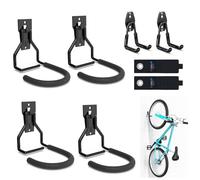 3-H Cuelga Bicis Pared 8 Piezas, Colgador Bicicleta 45KG Carga, Soporte Bicicletas Pared Vertical con Soporte Extra Apartamento, Garaje con Gancho Pared y Correa para Fijar