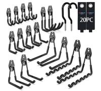 3-H Ganchos de Garaje Resistentes, Paquete de 20 Ganchos de Almacenamiento de Garaje de Acero, Soporte de Pared y Organizador de Herramientas, Cuerdas, Cables(negro)