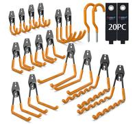 3-H Ganchos de Garaje Resistentes, Paquete de 20 Ganchos de Almacenamiento de Garaje de Acero, Soporte de Pared y Organizador de Herramientas, Cuerdas, Cables(naranja)