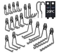 3-H Ganchos de Garaje Resistentes, Paquete de 20 Ganchos de Almacenamiento de Garaje de Acero, Soporte de Pared y Organizador de Herramientas, Cuerdas, Cables(gris)