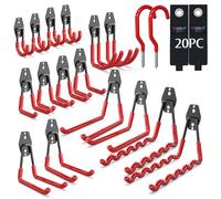 3-H Ganchos de Garaje Resistentes, Paquete de 20 Ganchos de Almacenamiento de Garaje de Acero, Soporte de Pared y Organizador de Herramientas, Cuerdas, Cables(Rojo)